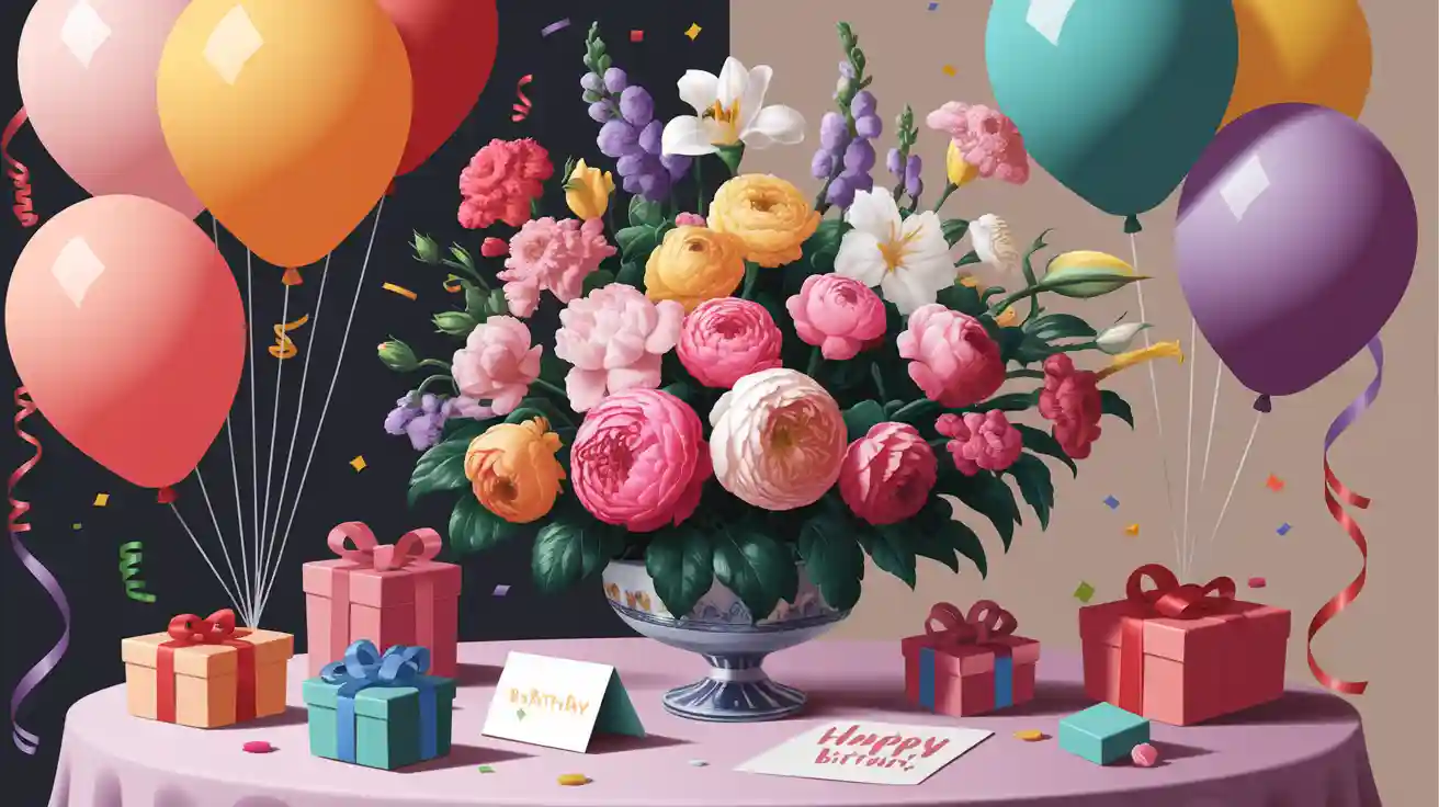 Happy Birthday Flowers and Balloons Gift Ideas