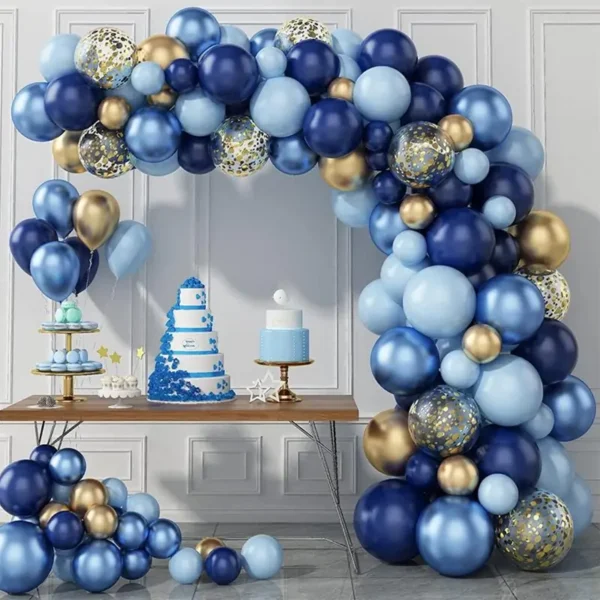 130pcs Blue-Gold Metallic Balloon Arch Kit | Bulk Party Decor