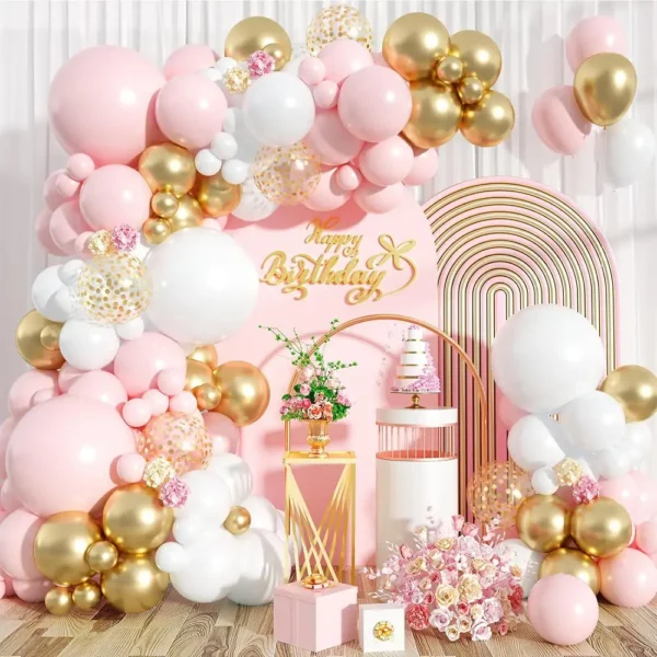 122pcs Pink & Gold Birthday Balloon Arch Kit | Bulk Party Decor