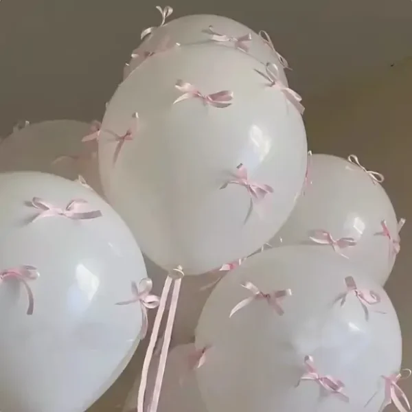 Wholesale 10-Set White Party Balloons with Pink Mini Ribbon Bows – Event Decor Set
