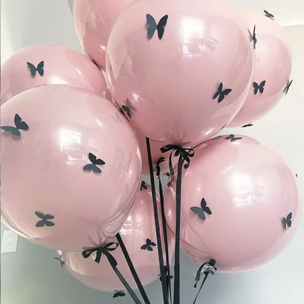 10 set of Black 3D Butterfly Double-Layer Pink Balloon Set Helium-filled floating balloon, a decorative gift for Christmas, weddings, and birthday parties