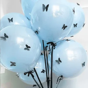 Wholesale 10 sets of black 3D butterfly double-layer blue balloons, helium-fillable – ideal for events.