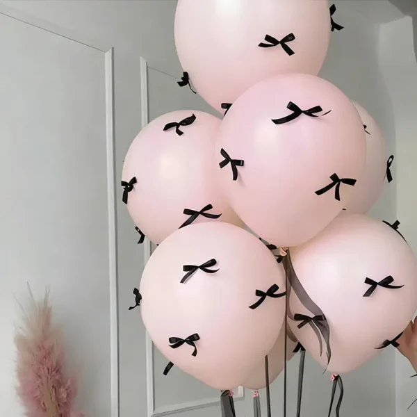 Bulk 10-Set Pink Party Balloon Kits with Black Ribbon Bows – Event & Wedding Decor