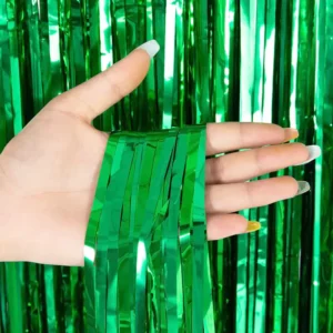 Metallic Green Fringe Curtain Backdrop for Party Decoration – Wholesale Foil Tinsel Photo Booth Curtain