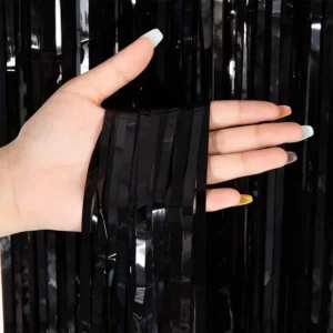Metallic Black Fringe Curtain Backdrop for Party Decoration – Wholesale Foil Tinsel Photo Booth Curtain