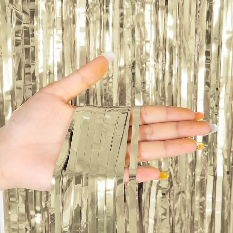 Metallic Champagne Gold Fringe Curtain Backdrop for Party Decoration – Wholesale Foil Tinsel Photo Booth Curtain