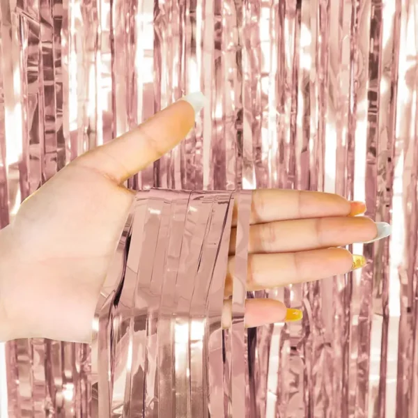 Metallic Rose Gold Fringe Curtain Backdrop for Party Decoration – Wholesale Foil Tinsel Photo Booth Curtain