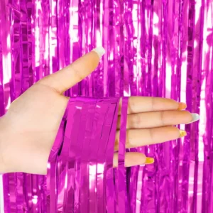 Metallic Rose Red Fringe Curtain Backdrop for Party Decoration – Wholesale Foil Tinsel Photo Booth Curtain