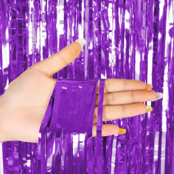 Metallic Purple Fringe Curtain Backdrop for Party Decoration – Wholesale Foil Tinsel Photo Booth Curtain