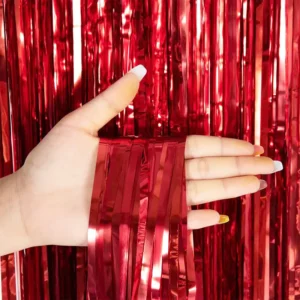 Metallic Red Fringe Curtain Backdrop for Party Decoration – Wholesale Foil Tinsel Photo Booth Curtain