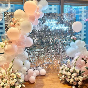 Wholesale Silver Square Sequin Shimmer Wall Panel for Event, Party & Wedding Backdrop Decoration