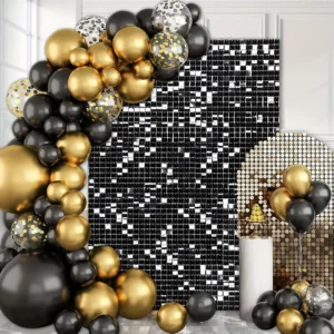 Wholesale Black Square Sequin Shimmer Wall Panel for Event, Party & Wedding Backdrop Decoration