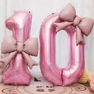 Pink Bow Number Foil Balloon